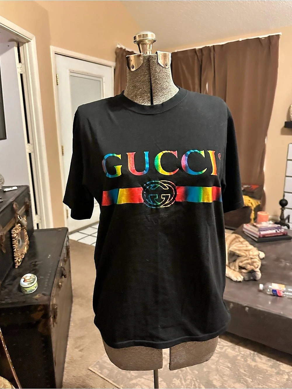 Black GG Rainbow Foil Logo T-Shirt